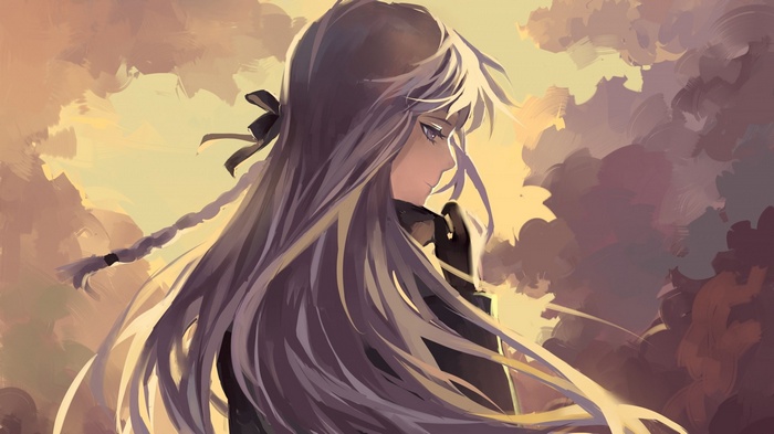 Kyoko Kirigiri with long white hair and braid