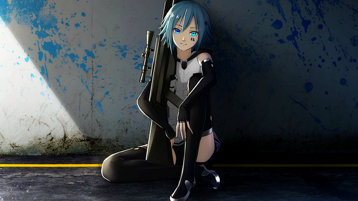 Girl with sniper rifle on a grunge background
