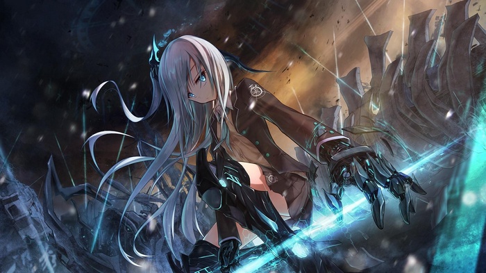 Anime girl with white hair and blue eyes