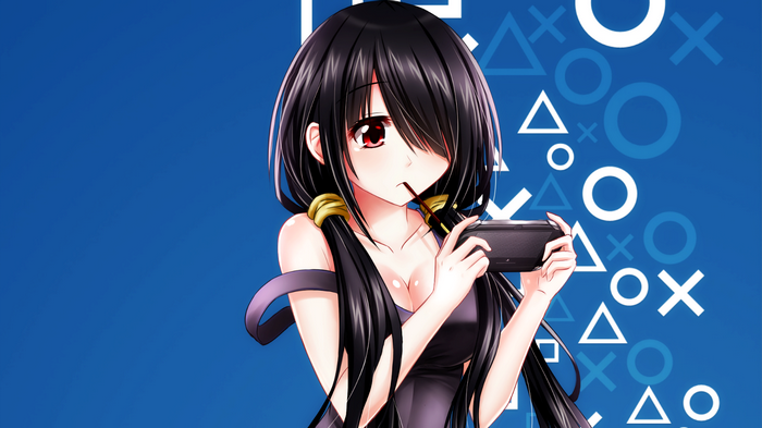 Tokisaki Kurumi from Date A Live playing a handheld console
