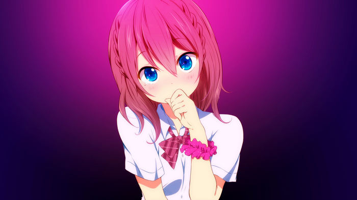 Anime girl with pink hair and blue eyes