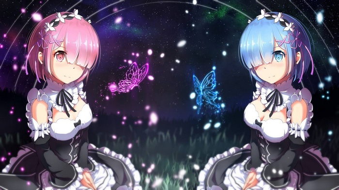 Ram and Rem from Re:Zero in a starry night