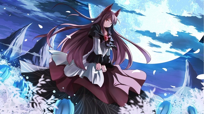Anime girl with fox ears under the moon