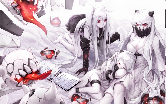 Anime girls with white hair and red eyes