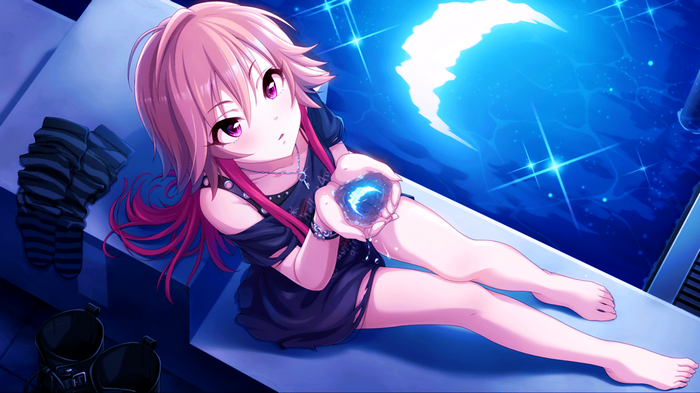 Anime girl with pink hair holding a glowing orb