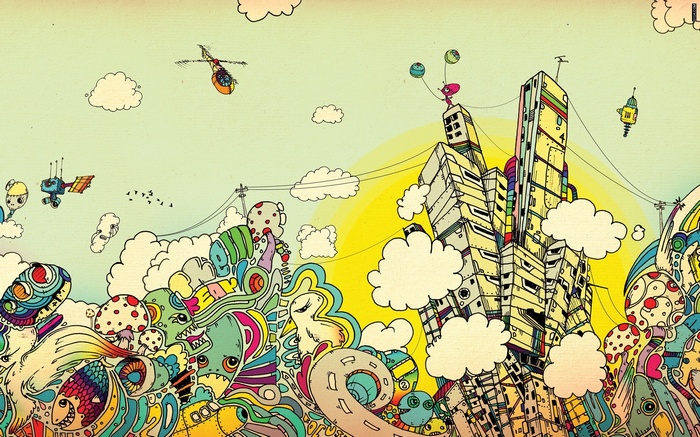 Psychedelic abstract city artwork by Matei Apostolescu