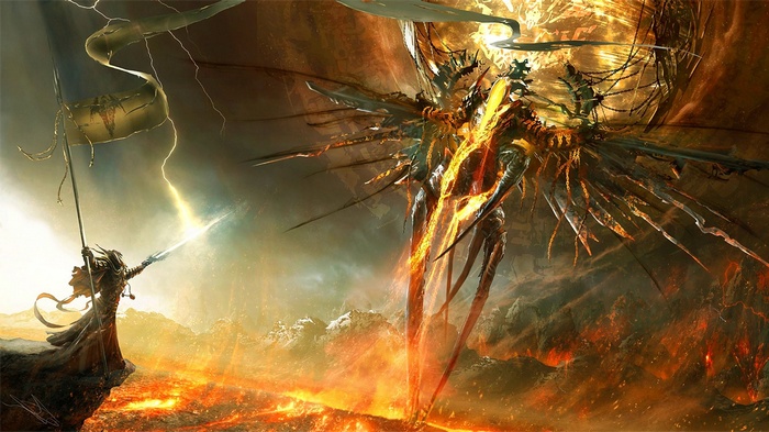 Diablo III fan art: Angelic figure battles a fiery demon