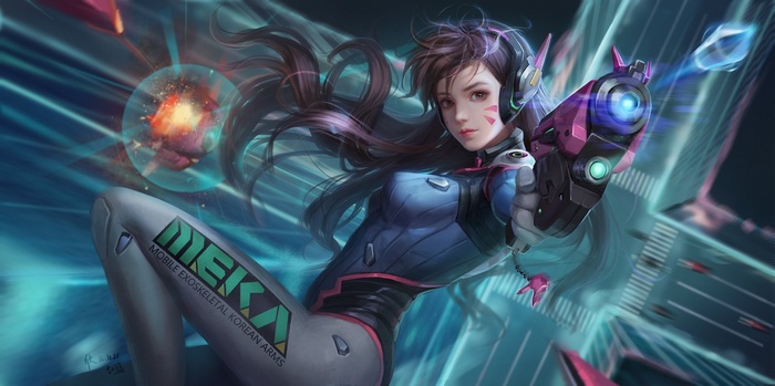D.Va from Overwatch holding a pink gun