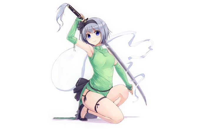 Konpaku Youmu with Katana in Green Cheongsam