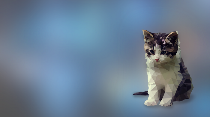 Low poly cat sitting on a blue background