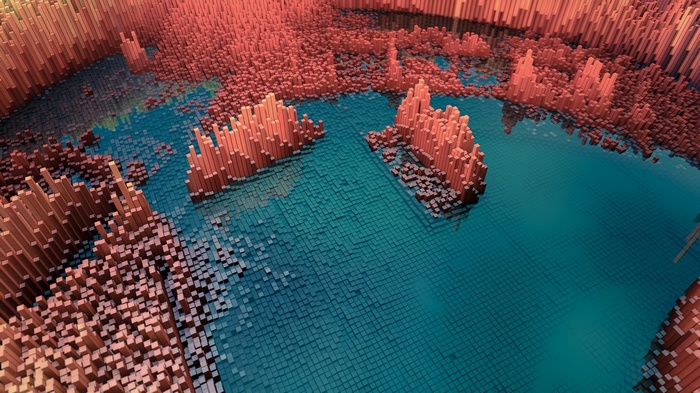 Abstract 3D landscape with water and coral-like structures