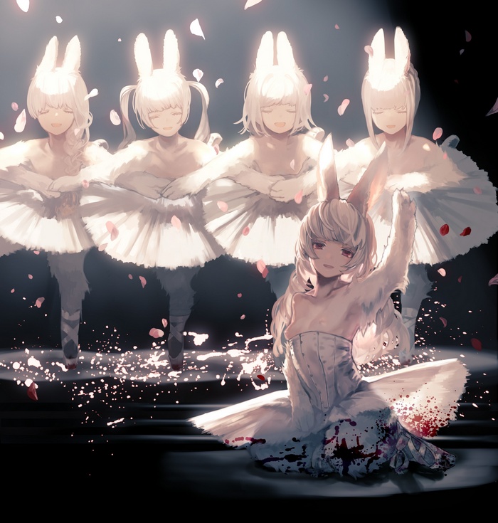 Bunny girl ballerinas with red eyes on stage