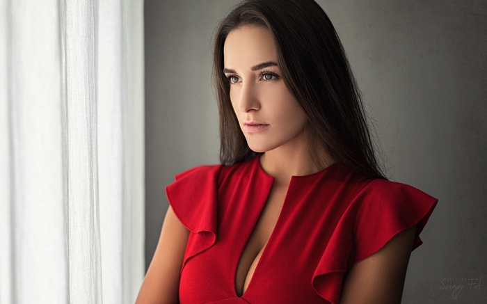 Portrait of a woman in a red dress by Sergey Fat