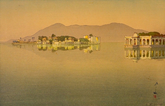 Japanese painting of Jag Mandir palace on Pichola Lake by Yoshida Hiroshi