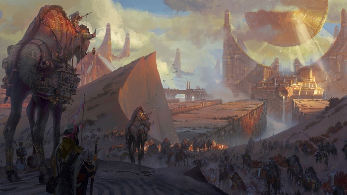 Shurima caravan in a desert city
