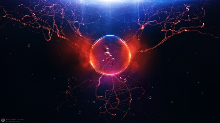 Digital Art: Woman in a Bubble with Energy Tendrils