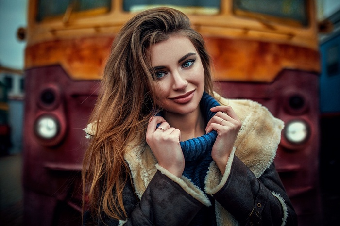 Daria Kodaneva in a jacket and sweater
