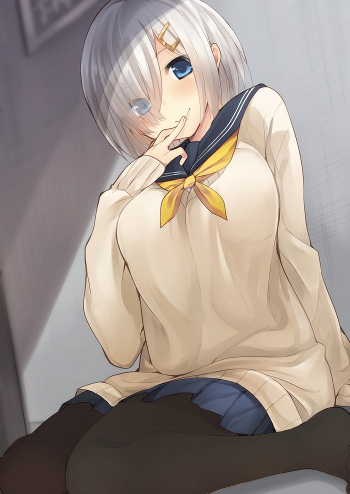4525129 Short Hair Gray Hair Anime Anime Girls Hamakaze Kancolle Stockings Skirt