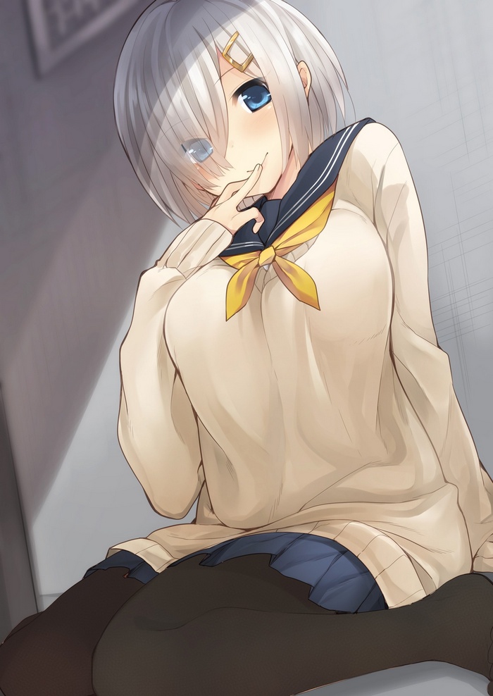 Hamakaze from Kantai Collection in a sweater and skirt