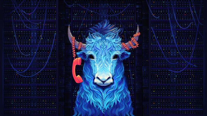 Blue Yak with Telephone in Server Room