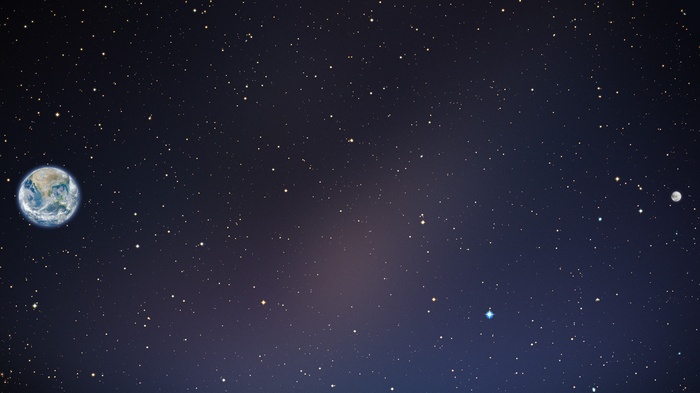 Earth and Moon in starry space