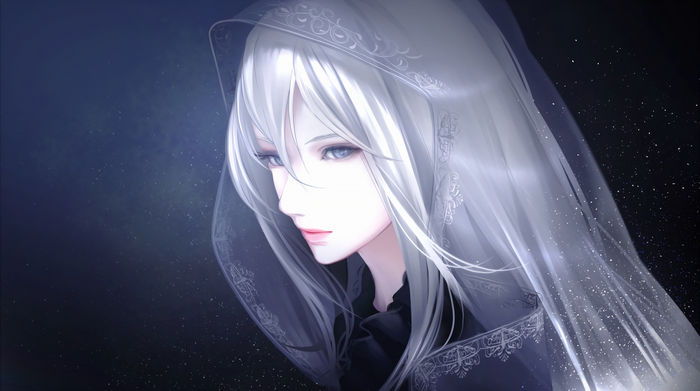 Anime girl with white hair and blue eyes