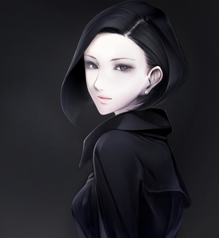 anime girls, black hair, black eyes, anime, short hair