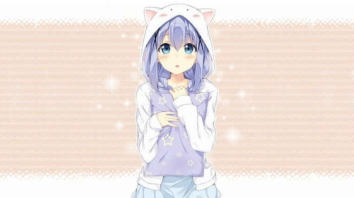 Kafuu Chino holding a pillow with stars