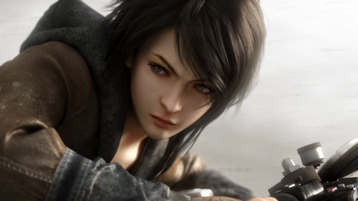 Woman with short hair on a motorcycle