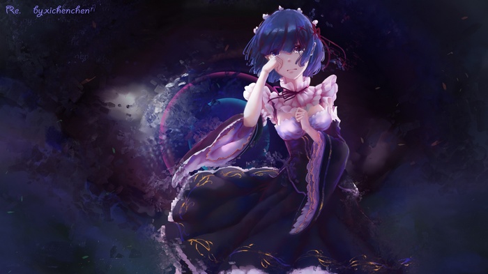 Rem from Re:Zero crying in a dark fantasy setting
