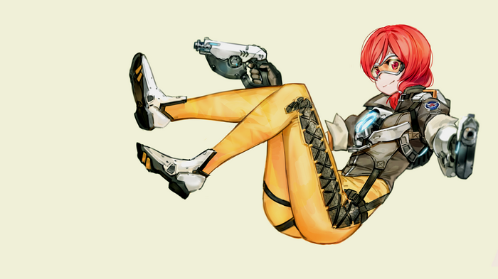 Tracer from Overwatch holding guns