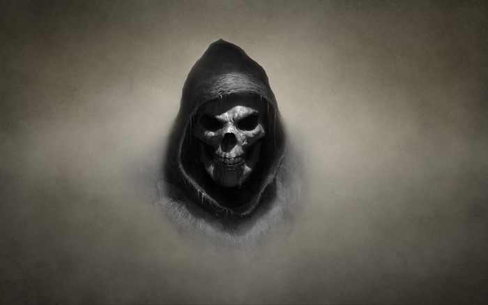 Skull in a dark hood