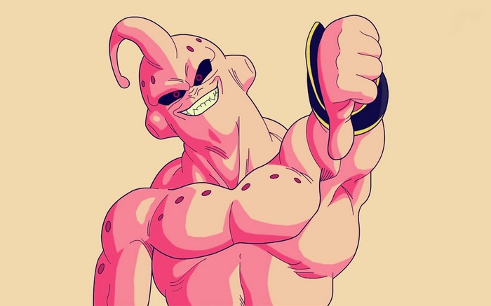 Majin Buu from Dragon Ball giving a thumbs down