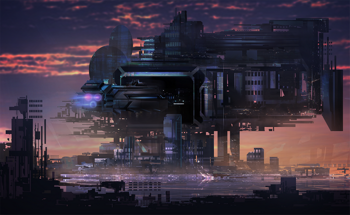 Futuristic city concept art with sci-fi elements