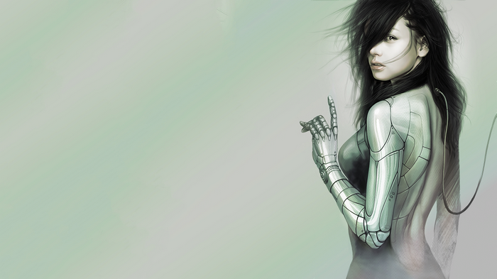 Cyberpunk woman with robotic arm