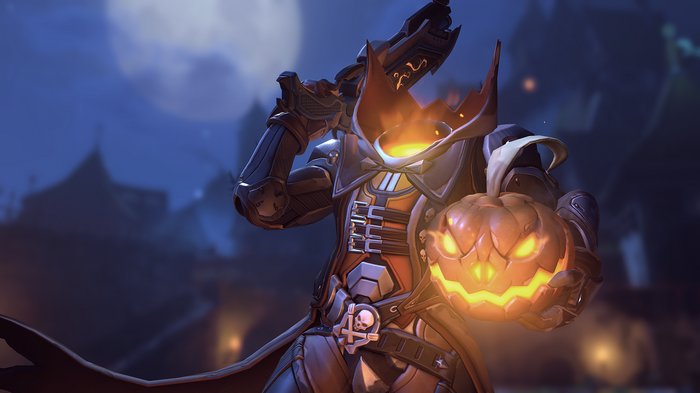 Reaper with a pumpkin in Overwatch Halloween