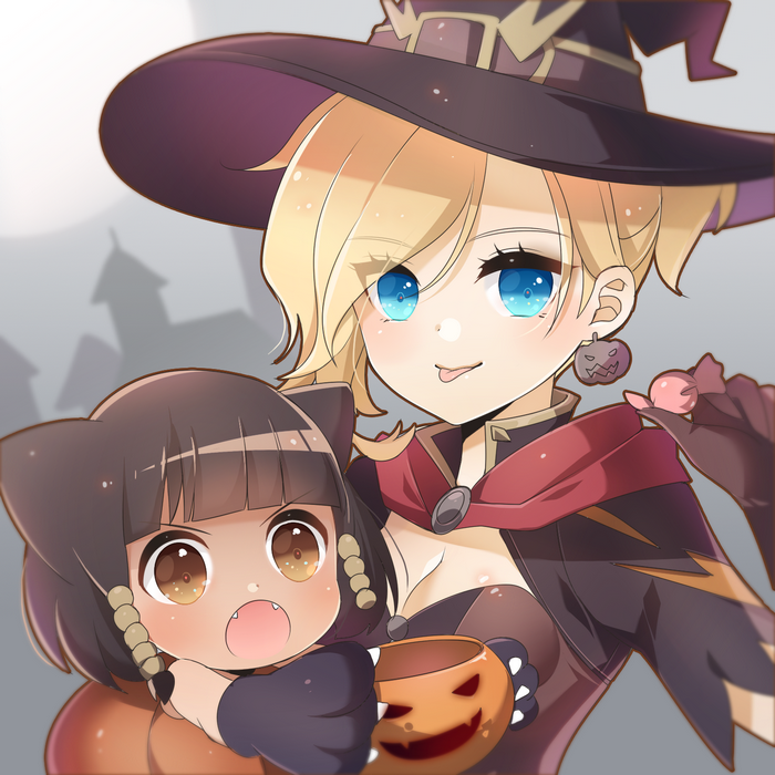 Mercy and Pharah in Halloween costumes