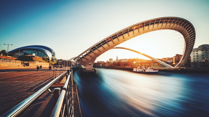 Millennium Bridge over River Tyne in Newcastle, England