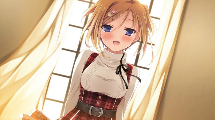 Anime girl with blonde hair and blue eyes