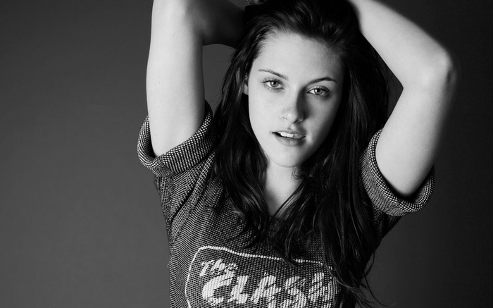 Kristen Stewart in a black and white portrait