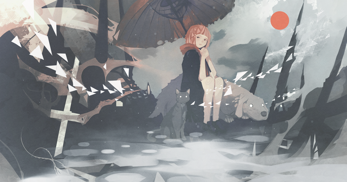 Nano Mortis: Girl, Cat, and Dog in a Graveyard