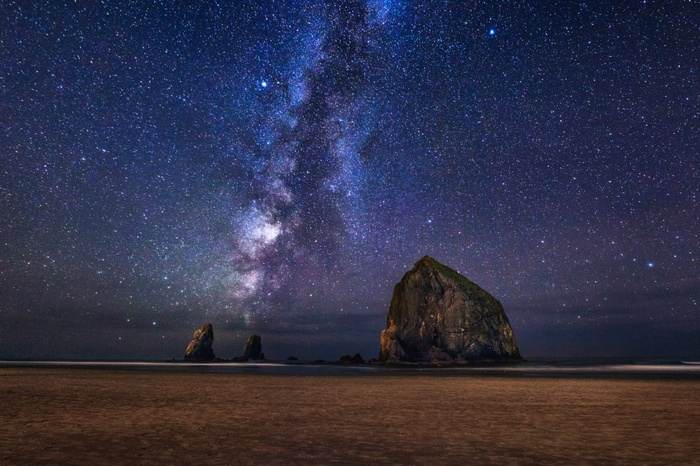 Milky Way over Haystack Rock at Cannon Beach