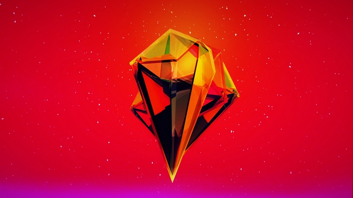 Abstract 3D geometric shape with red and orange hues