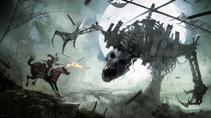 Don Quijote fights a giant creature