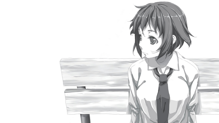 Rin Tezuka from Katawa Shoujo sitting on a bench