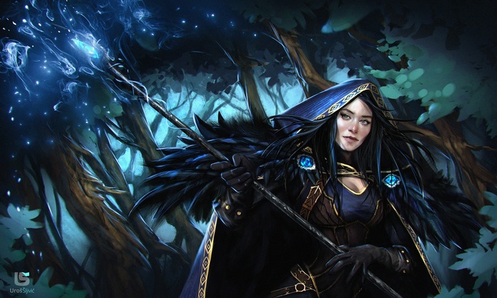 Fantasy art of a witch in a forest