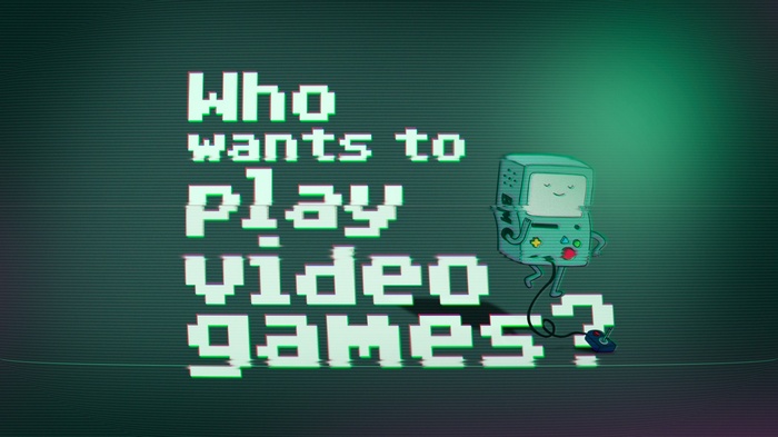 BMO asks "Who wants to play video games?"