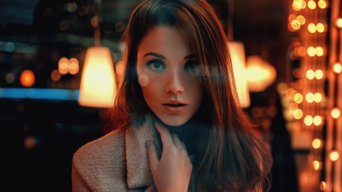 Georgy Chernyadyev Long Hair City Lights Face Ksenia Kokoreva Brunette Women