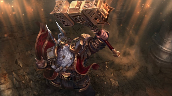 Fantasy warrior with a golden hammer