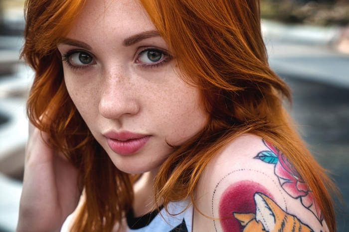 Angelina Andersen with Red Hair and Tattoo